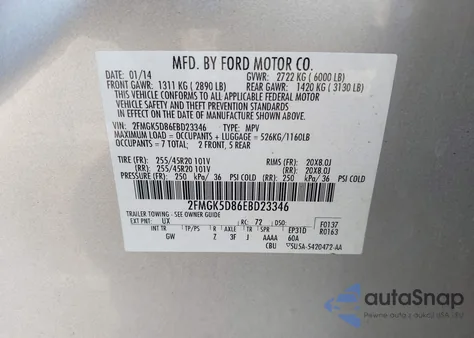 2014 Ford Flex Limited z USA, uszkodzony, nr VIN 2FMGK5D86EBD23346